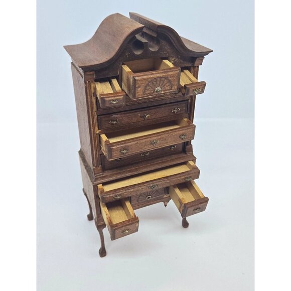 Vtg Artisan Dollhouse Miniature Chippendale Style Highboy Dresser  Cabriole Legs - Picture 6 of 14